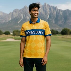 Bogey Boys by Macklemore Yellow Argyle Diamond Polo Golf Shirt, Size L, NWT